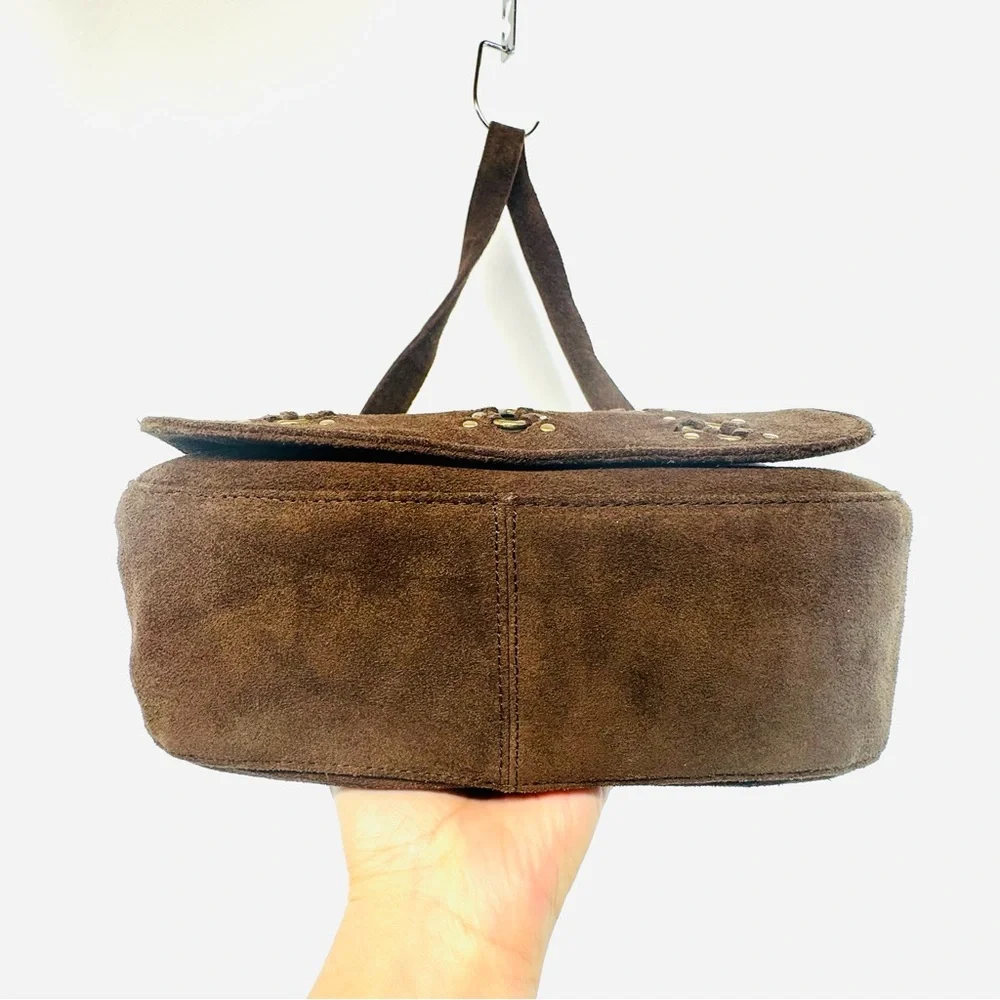 Chocolate brown flap shoulder bag w brass accents - roomy 9x9x4